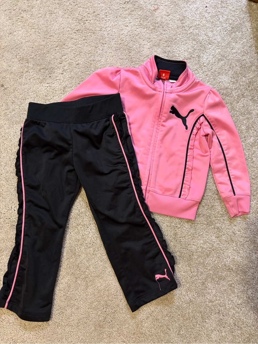 Puma Pink and Black Girls' Track Jacket and Joggers